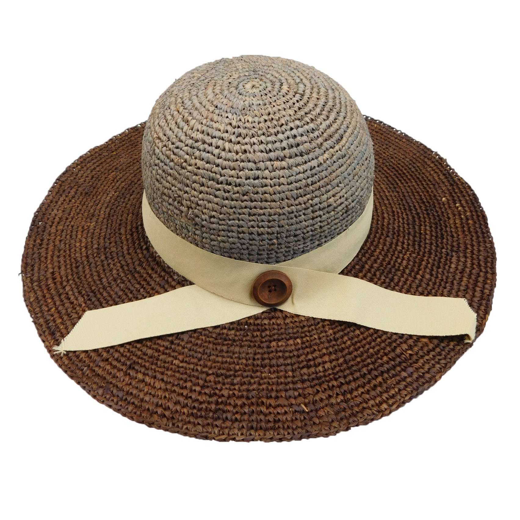 Brown and Grey Two Tone Raffia Sun Hat - Boardwalk Style Hats Wide Brim Sun Hat Boardwalk Style Hats WSda664BN Brown Medium (57 cm) 