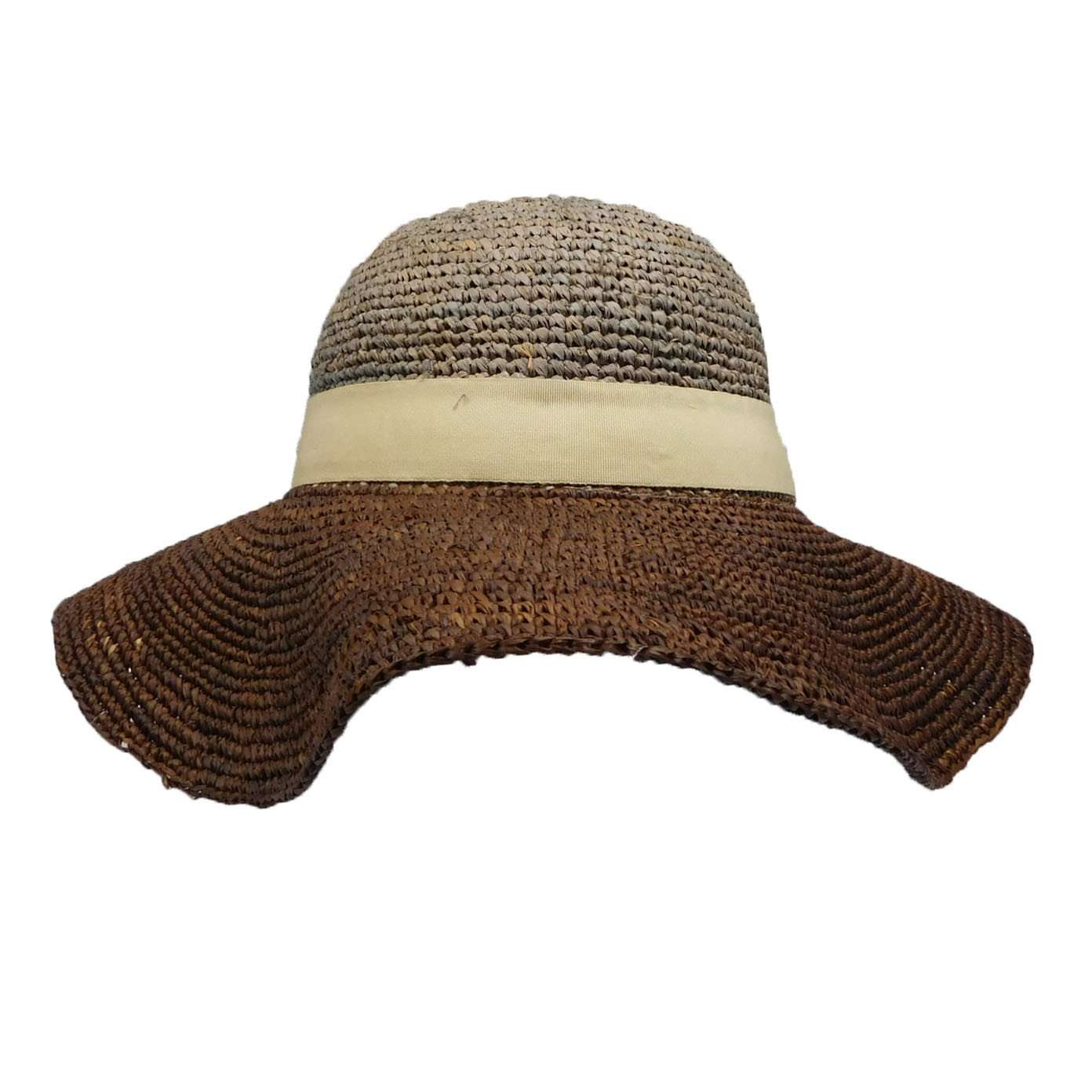 Two Tone Raffia Sun Hat - Taupe and Brown — SetarTrading Hats display picture 3