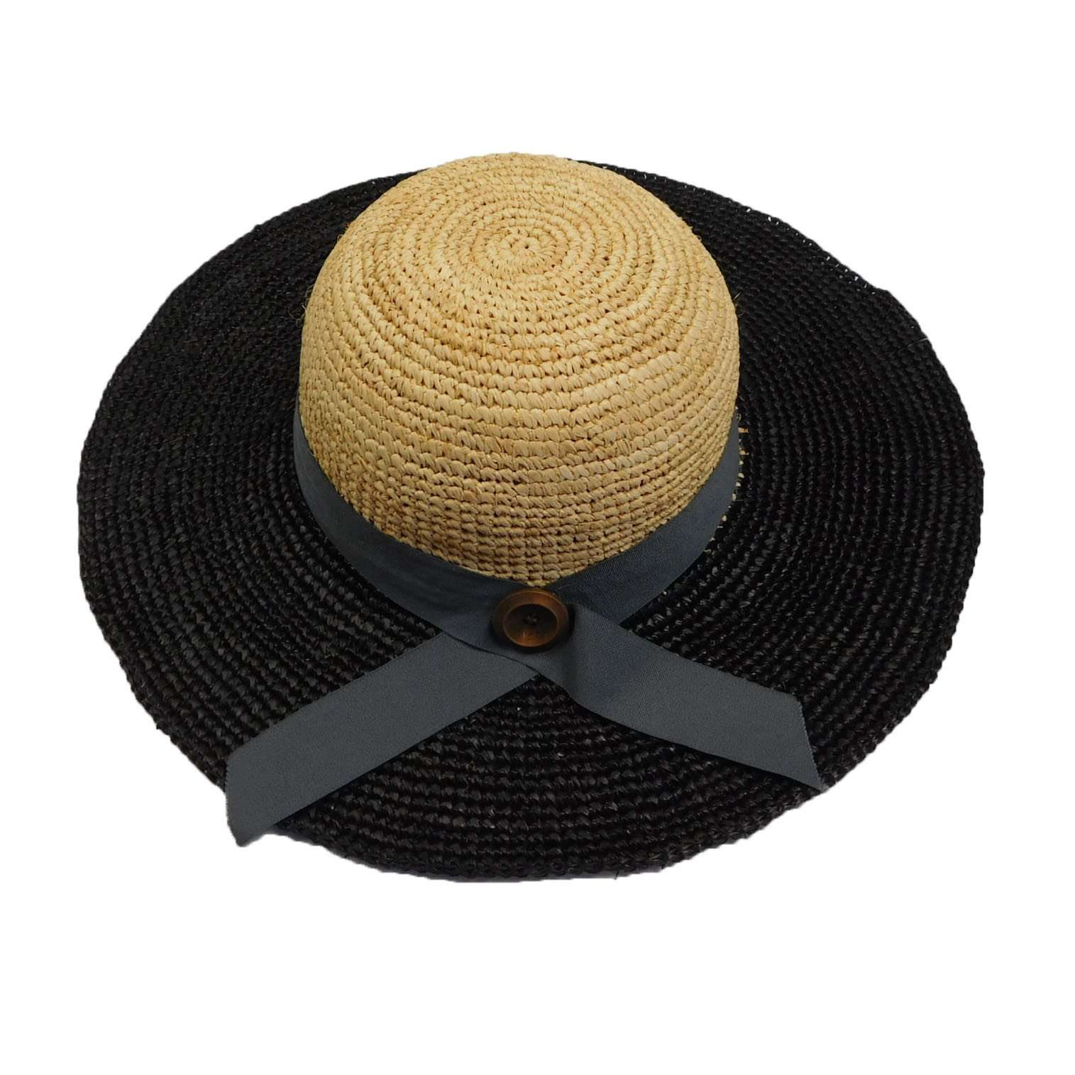 Black and Natural Two Tone Crocheted Raffia Sun Hat - Boardwalk Style