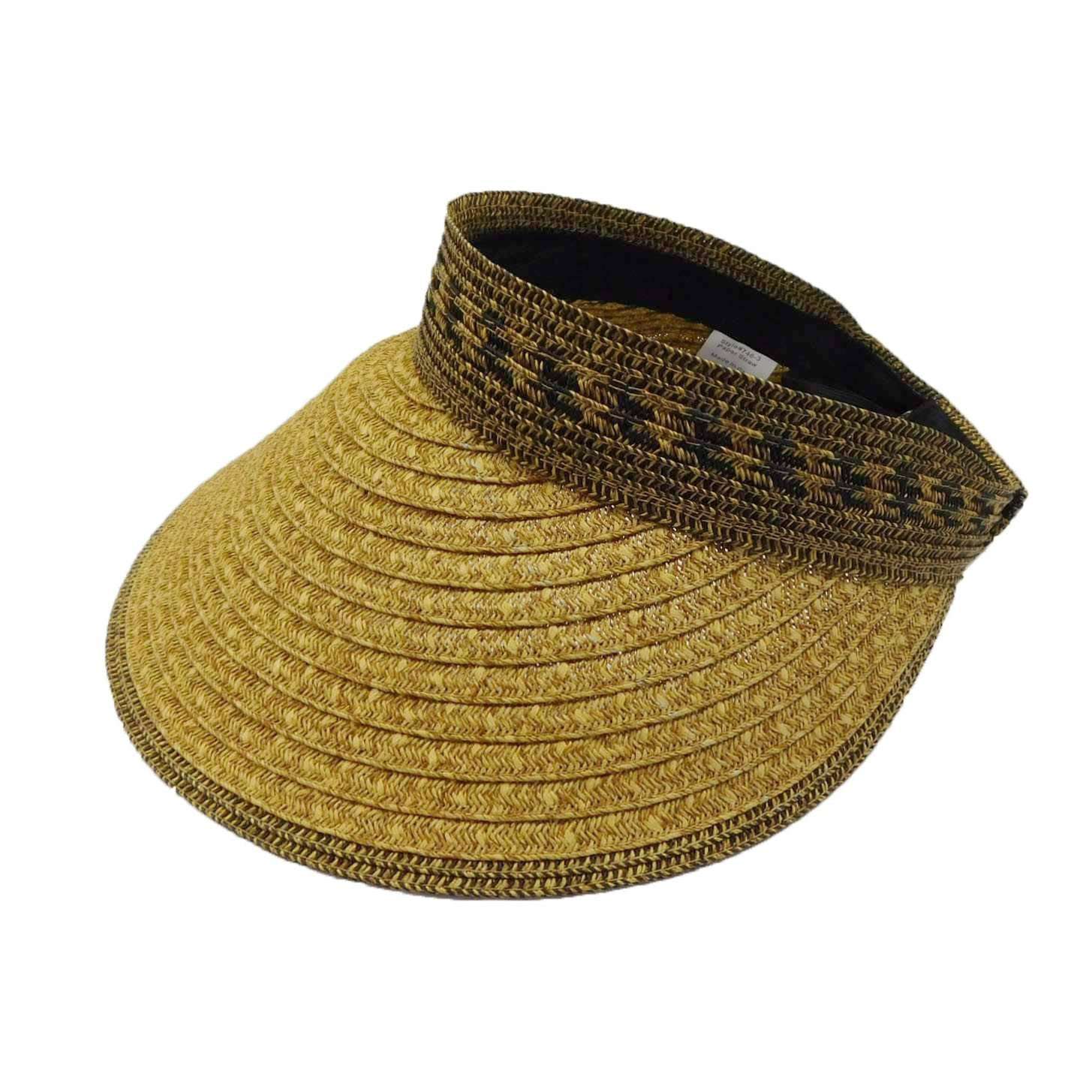 Wide Brim Mixed Braid Roll-Up Sun Visor Hat - Milani Hats Visor Cap Milani Hats JM1024BN Brown  