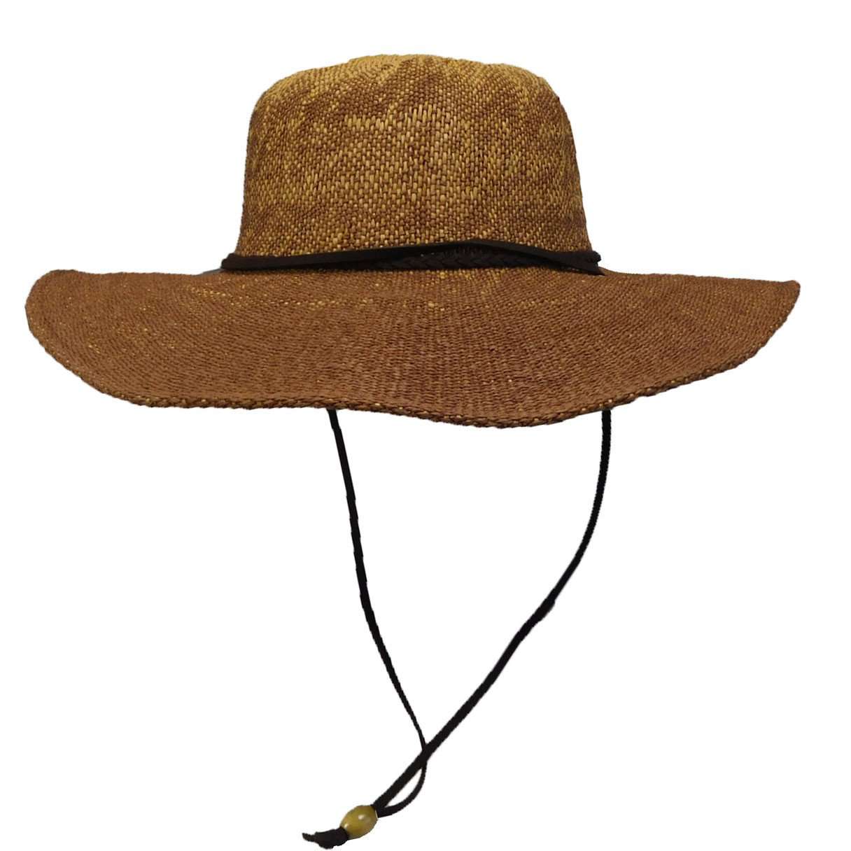 Woven Straw Hat with Chin Cord Floppy Hat Boardwalk Style Hats WSda770BN Brown  