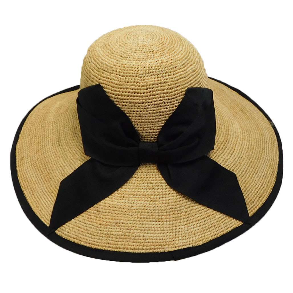 Fine Raffia Sun Hat with Large Bow Floppy Hat Boardwalk Style Hats    