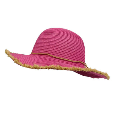 Girl's Straw Sun Hat with Fringe Floppy Hat Boardwalk Style Hats KSda2922FC Fuchsia  