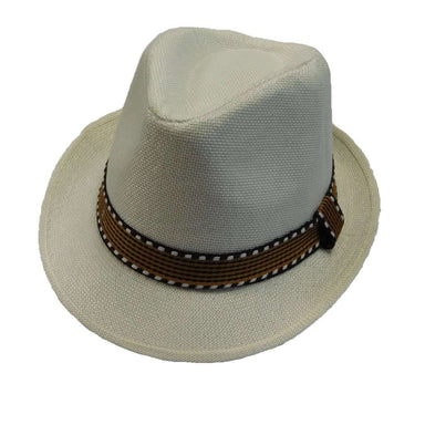 Kid's Fedora Hat with Pattern Band - White Fedora Hat Boardwalk Style Hats KSda2110WH White  