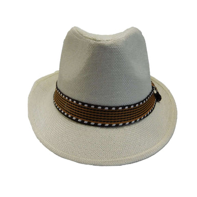 Kid's Fedora Hat with Pattern Band - White Fedora Hat Boardwalk Style Hats    