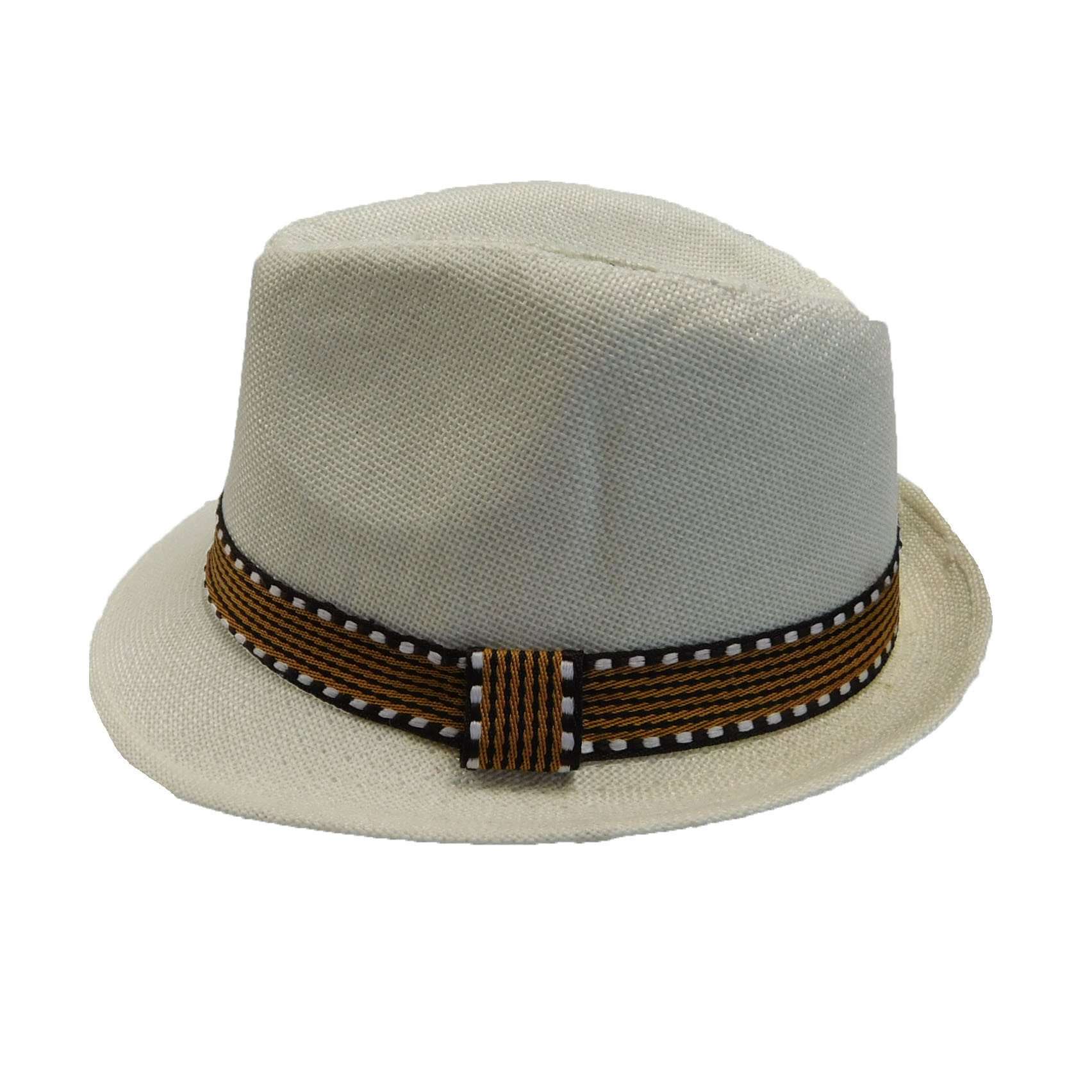Kid's Fedora Hat with Pattern Band - White, Fedora Hat - SetarTrading Hats 