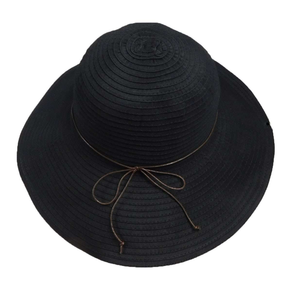 Shapeable Brim Ribbon Crusher Sun Hat - DNMC Hats Wide Brim Sun Hat Boardwalk Style Hats WSda661BK Black Medium (57 cm) 
