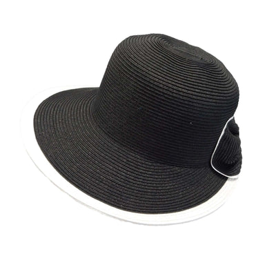 Black and White Sun Hat with Large Straw Bow - DNMC Hats Facesaver Hat Boardwalk Style Hats    