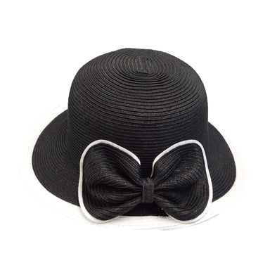Black and White Sun Hat with Large Straw Bow - DNMC Hats Black / Medium (57 cm)
