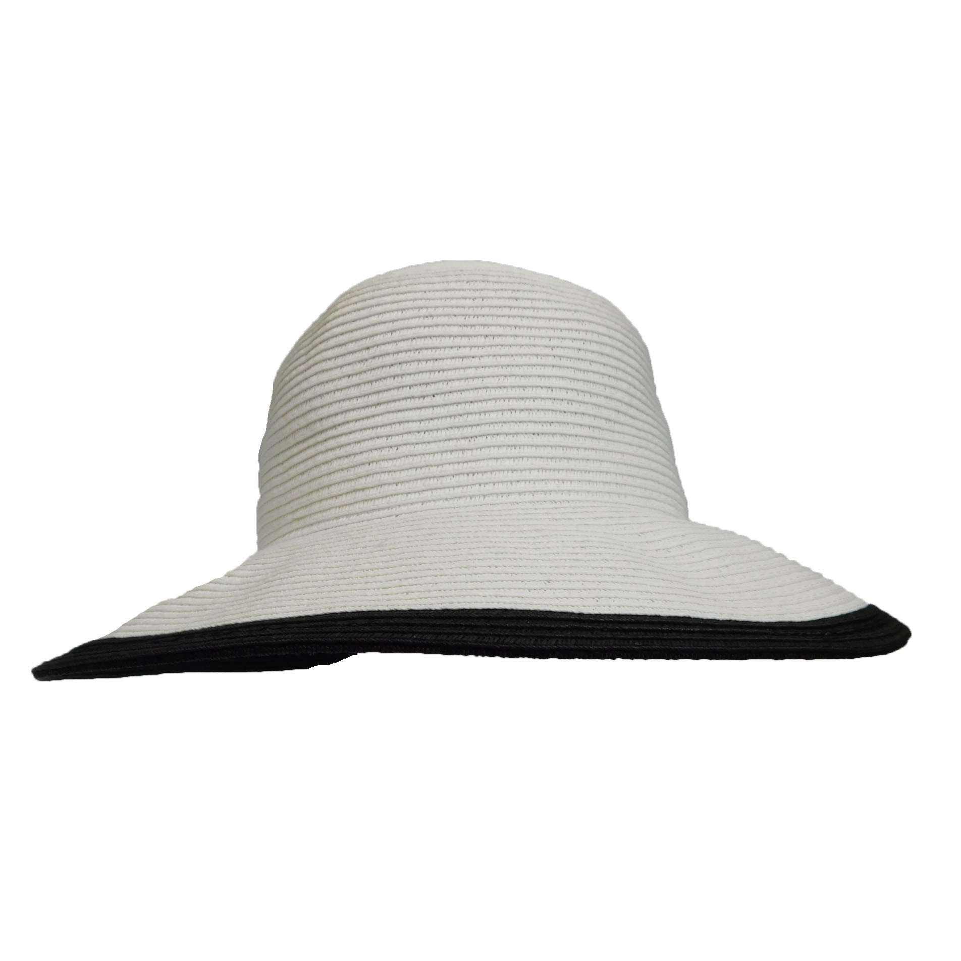 Black and White Sun Hat with Large Straw Bow - DNMC Hats Wide Brim Hat Boardwalk Style Hats    