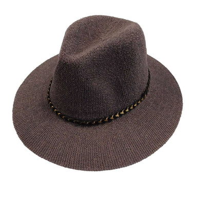 Knitted Panama Hat with Gold Band - Grey Safari Hat Boardwalk Style Hats WWda3124GY Grey