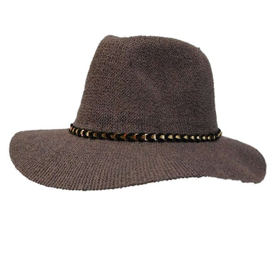 Knitted Panama Hat with Gold Band - Grey Safari Hat Boardwalk Style Hats    