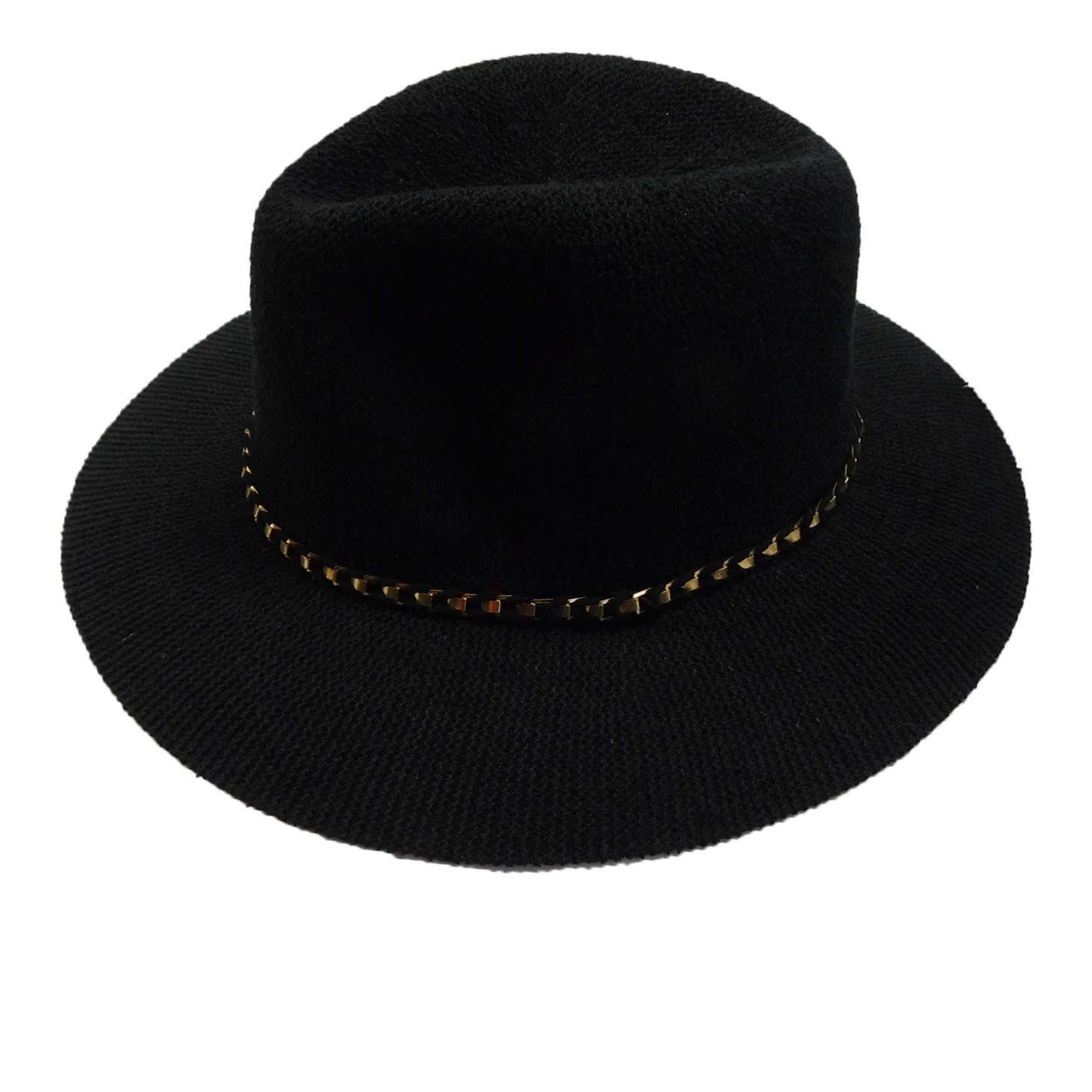 Knitted Panama Hat with Gold Band - Black Safari Hat Boardwalk Style Hats    