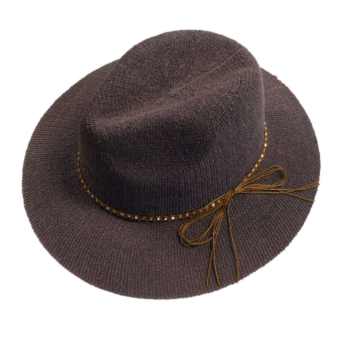 Knitted Panama Hat with Beaded Band - Grey Safari Hat Boardwalk Style Hats WWda3122GY Grey Medium (57 cm) 