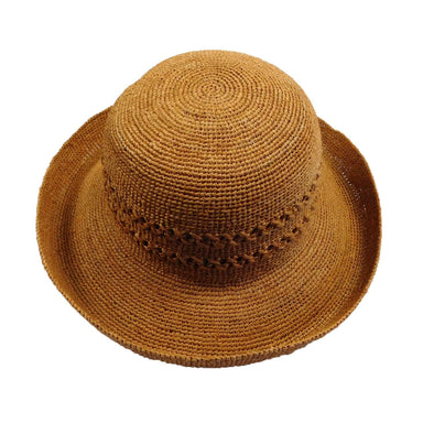 Hand Crocheted Raffia Kettle Brim Hat - Rust Kettle Brim Hat Boardwalk Style Hats    