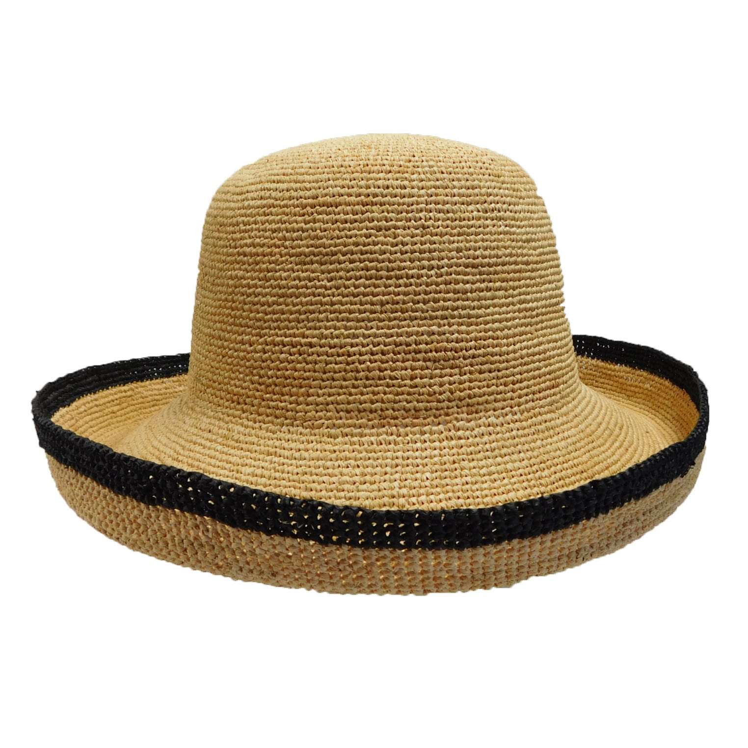 Hand Crocheted Turned Up Brim Hat - Natural, Kettle Brim Hat - SetarTrading Hats 