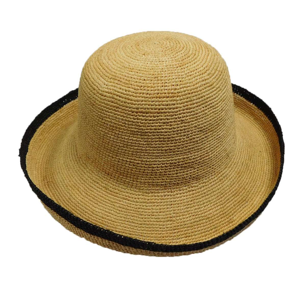 Hand Crocheted Turned Up Brim Hat - Natural, Kettle Brim Hat - SetarTrading Hats 