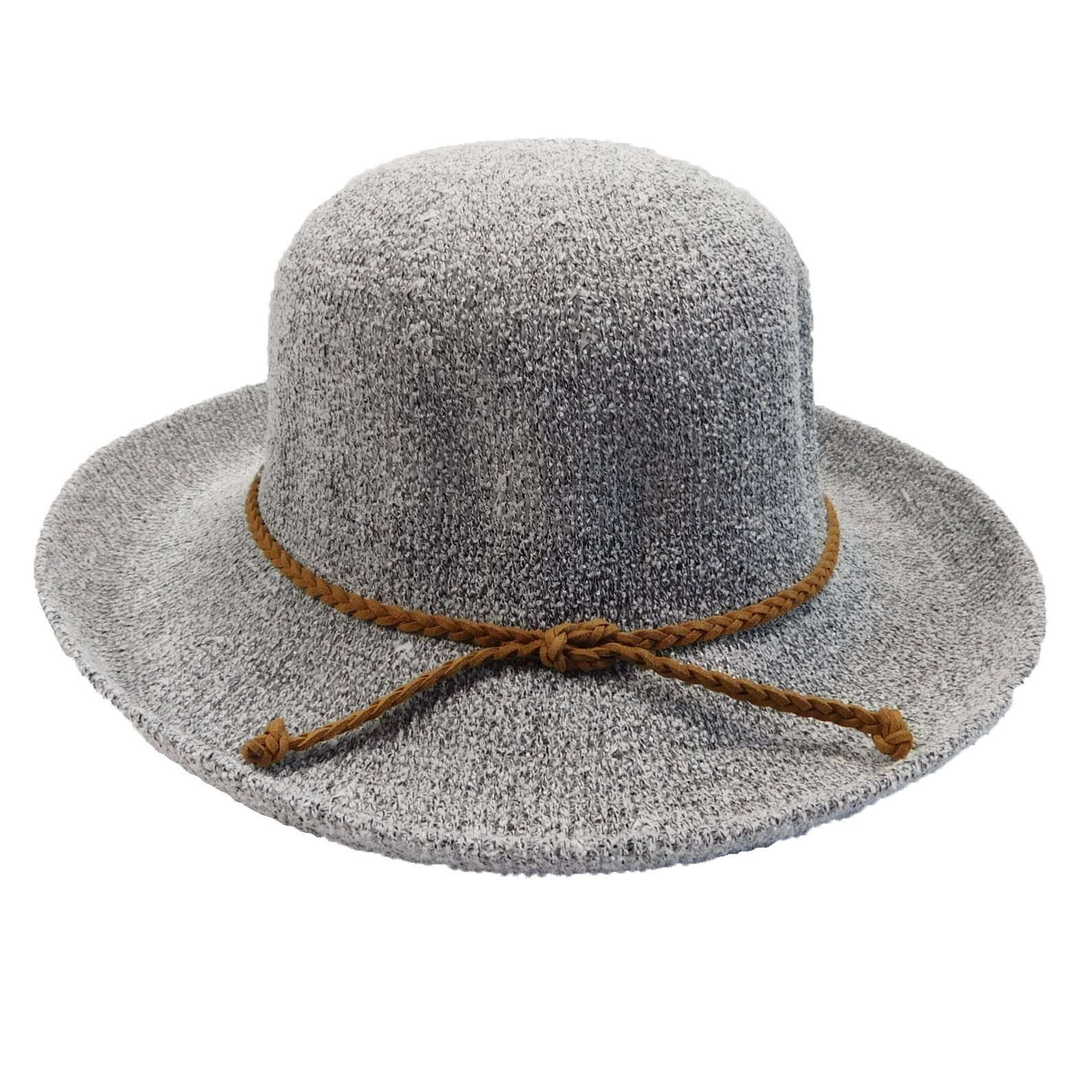 Knit Breton-Up Turned Brim Hat - Grey Kettle Brim Hat Boardwalk Style Hats da3113GY Grey Medium (57 cm) 