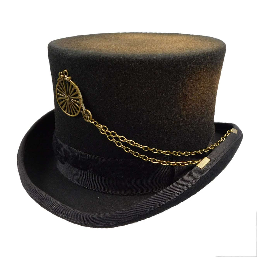 Vintage Steampunk 100% Wool Felt Top Hat Black Gold 3D Rosette USA‎ Cosplay Steampunk Ladies Top Hat,black Victorian Ridding Hat for  main image 3