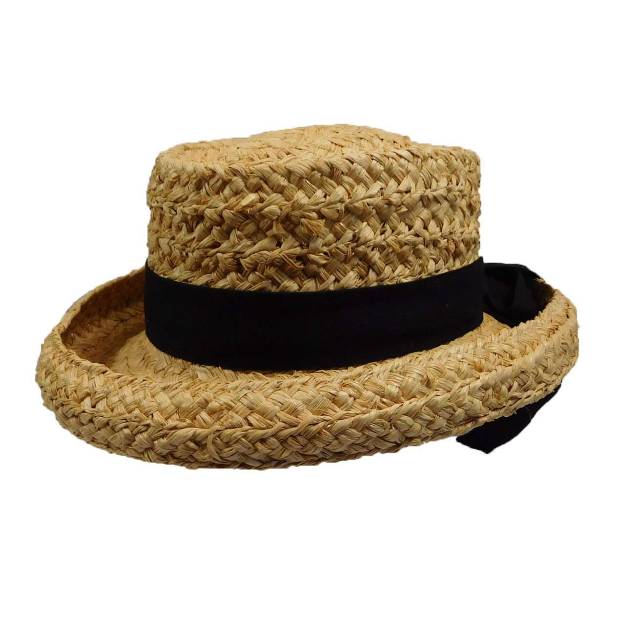 Curled Brim Raffia Hat, Petite - Scala Hats Kettle Brim Hat Scala Hats WSlr1980NT-P Natural  