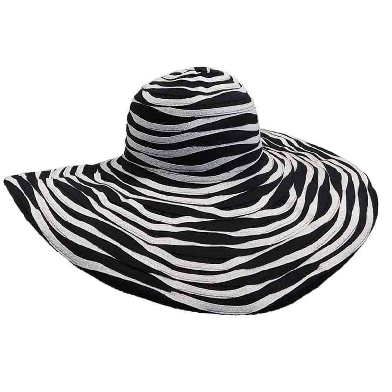 Ribbon and Straw Two Tone Sun Hat - Milani Hats Floppy Hat SetarTrading Hats  WSbb013BK Black Medium (57 cm) 