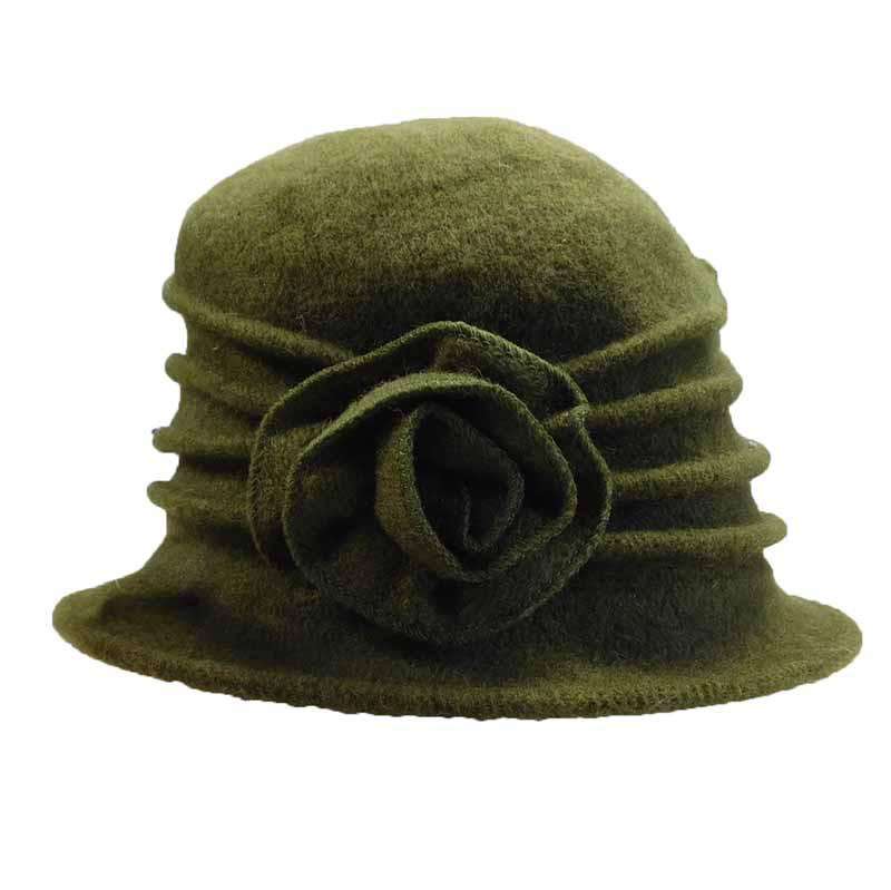 Pleated Rose Cloche Beanie Hat by JSA for Women Beanie Jeanne Simmons js7561OL Olive  