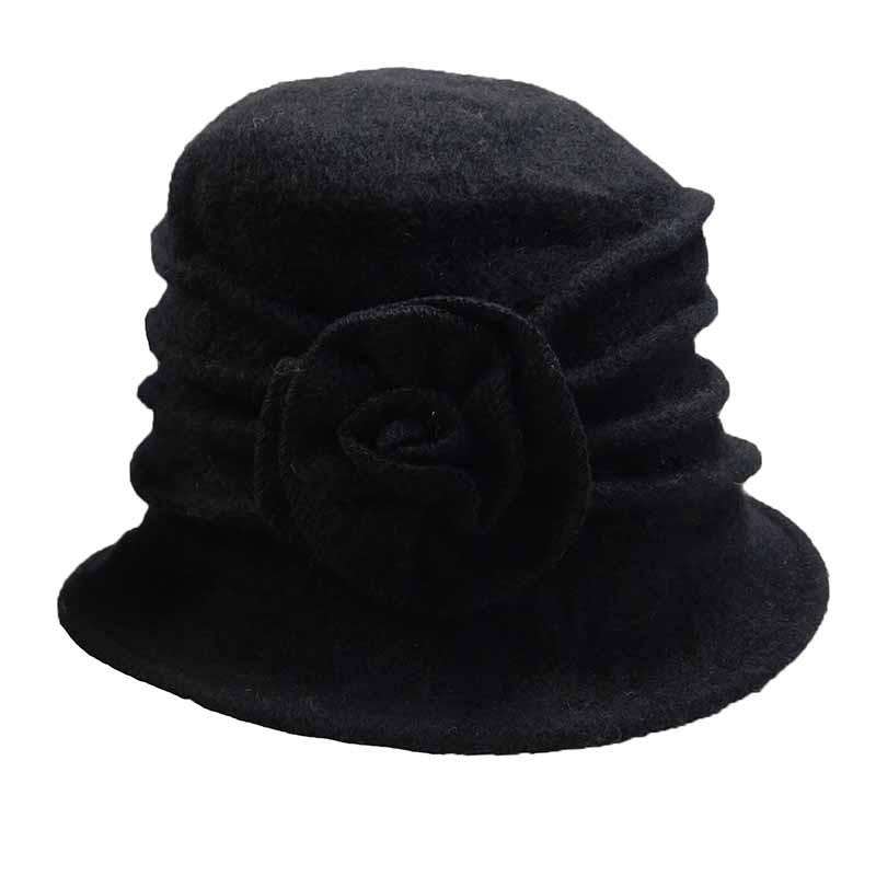 Pleated Rose Cloche Beanie Hat by JSA for Women Beanie Jeanne Simmons js7561BK Black  