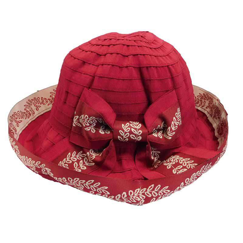 Ribbon Hat with Stitching Detail Kettle Brim Hat Jeanne Simmons WSjs9415RD Red  