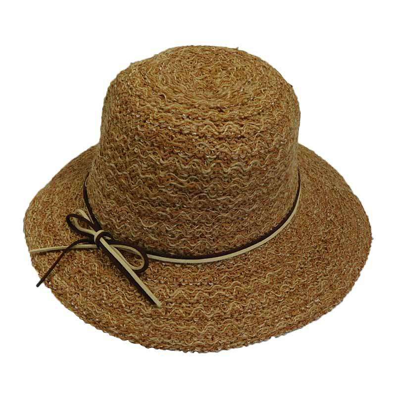 Linen Braid Cloche with Leatherette Tie, Wide Brim Hat - SetarTrading Hats 