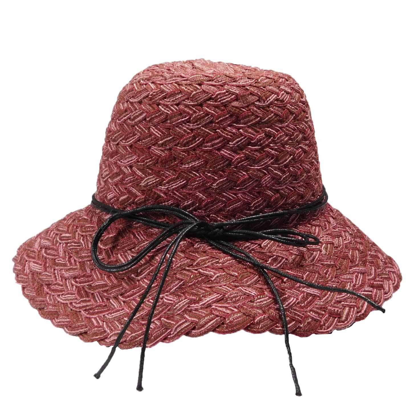 Twisted Poly-Braid Summer Hat by JSA for Women Cloche Jeanne Simmons WSjs8438WN Wine  