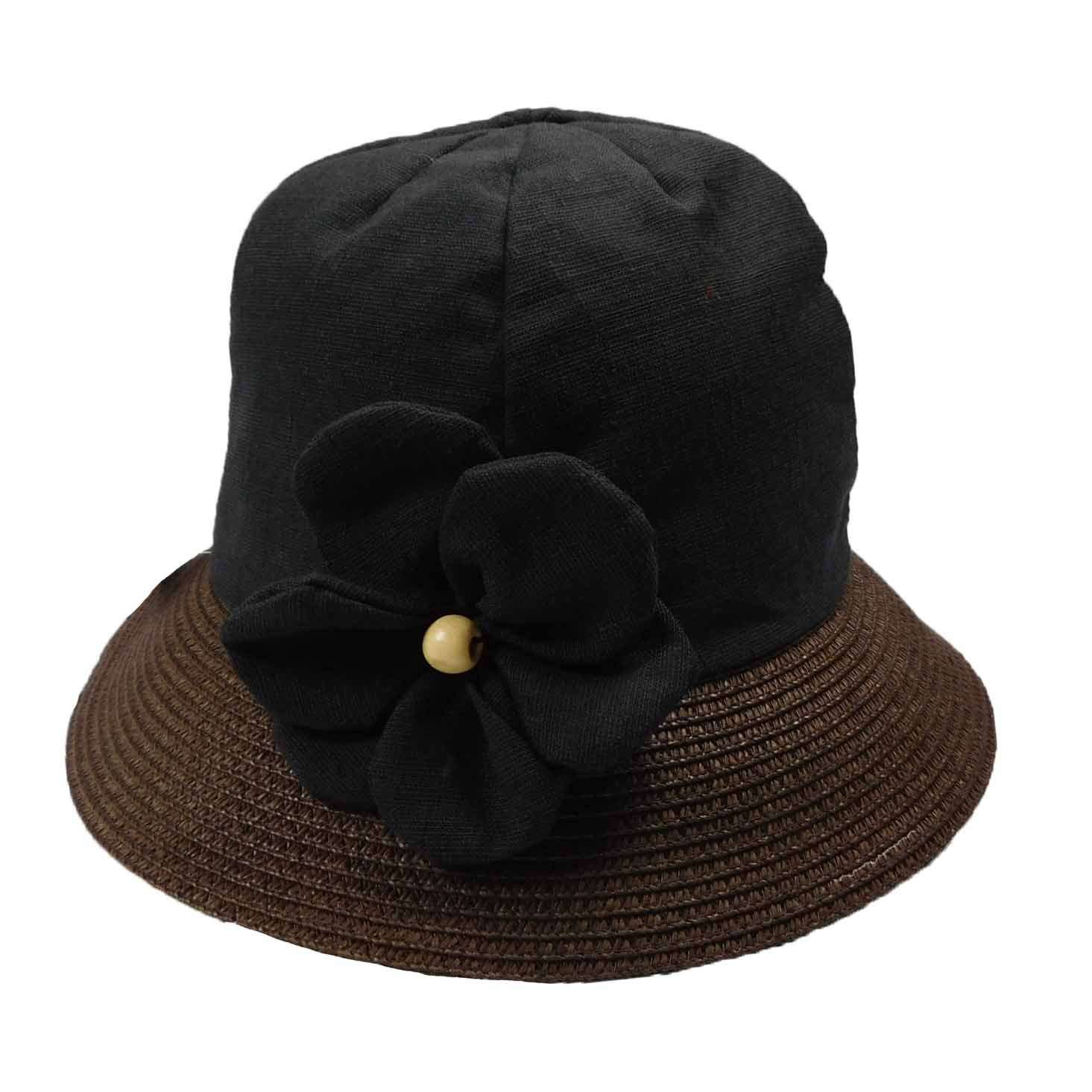 Linen Summer Cloche Hat with Flower - Jeanne Simmons Hats Cloche Jeanne Simmons JS6945BK Black  
