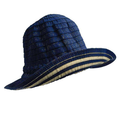 Ribbon Bucket Hat with Metallic Detail - Jeanne Simmons Cloche Jeanne Simmons js9420nv Navy OS (57 cm) 