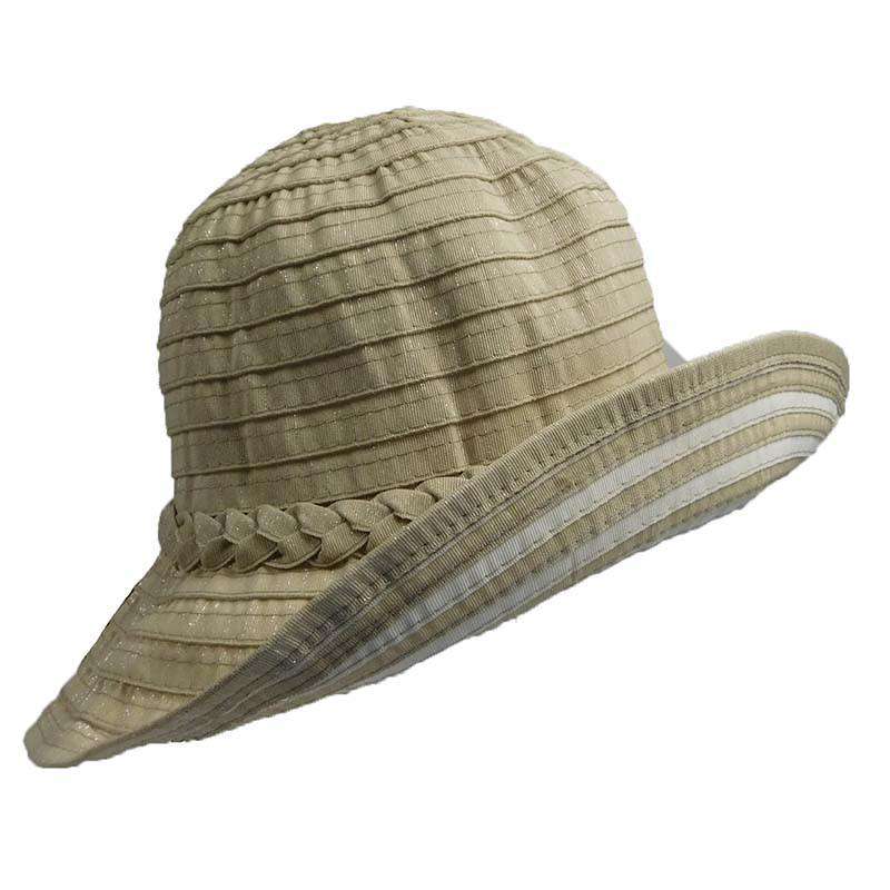 Ribbon Bucket Hat with Metallic Detail - Jeanne Simmons Cloche Jeanne Simmons js9420TP Taupe OS (57 cm) 