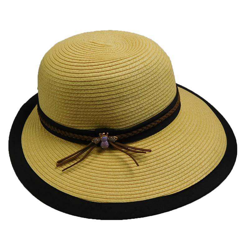 Linen Trimmed Sun Hat with Bee Jewel Accent - Callanan Hats Wide Brim Hat Callanan Hats    