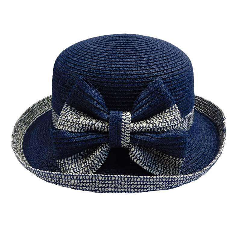 Tweed Up Turned Brim Summer Hat by Milani Kettle Brim Hat Milani Hats BB0052NV Navy  