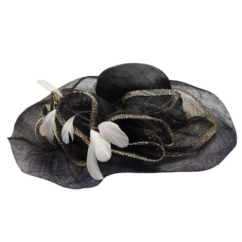 Black Sinamay Derby Hat with Animal Print Inlay, Dress Hat - SetarTrading Hats 