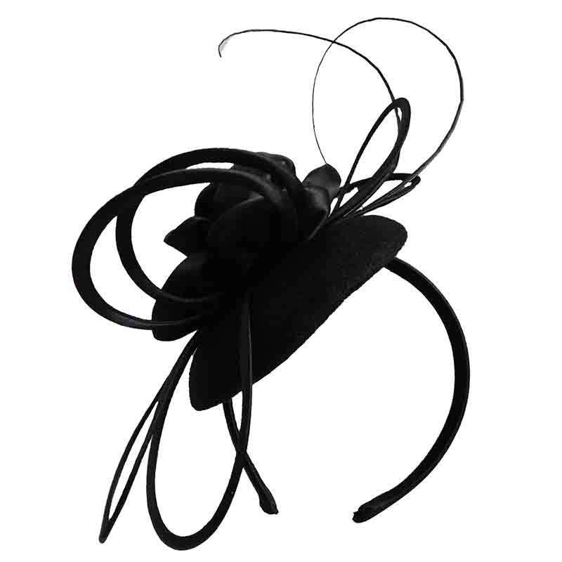 Wool Felt Loopy Fascinator with Satin Flower - Scala Collezione Fascinator Scala Hats lf218BK Black  