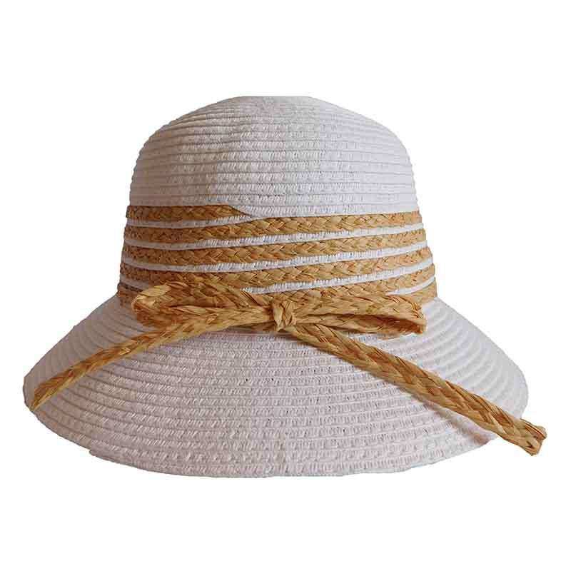 Summer Cloche Hat with Raffia Accent - DPC Outdoor Design Cloche Dorfman Hat Co. DPV100WH White OS 