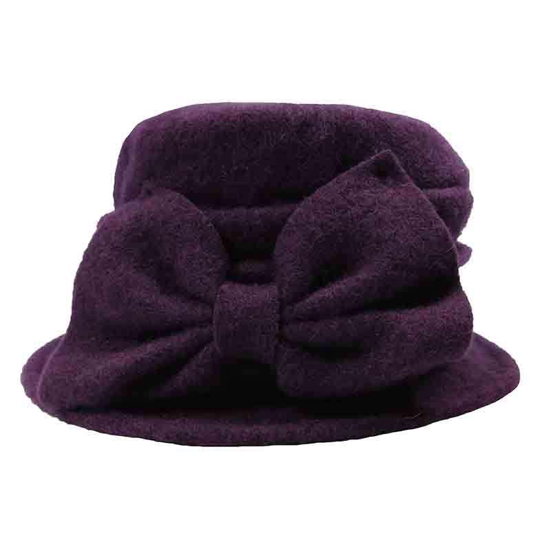 Boiled Wool Pleated Beanie with Bow by JSA for Women Beanie Jeanne Simmons js7568PP Eggplant  