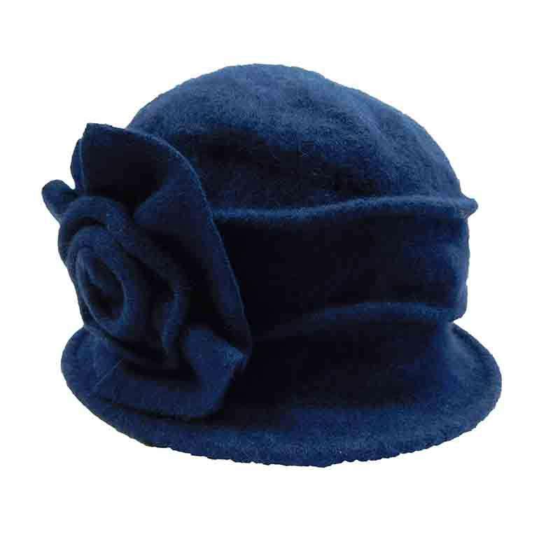 Pleated Cloche Beanie with Large Flower by JSA for Women Beanie Jeanne Simmons js7559BL Blue  
