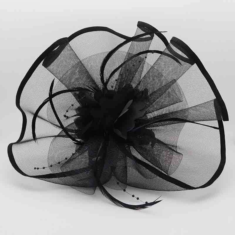 Large Wavy Tulle Fascinator with Silk Flower, Fascinator - SetarTrading Hats 