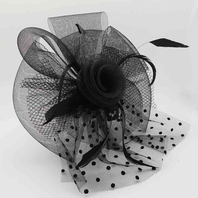 Polka Dot and Checkered Netting Fascinator Fascinator Something Special Hat lb7718BK Black  