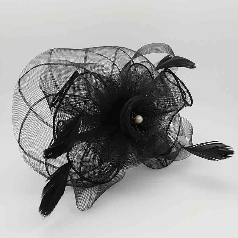 Checkered Mesh and Flower Fascinator with Beads Fascinator Something Special Hat    