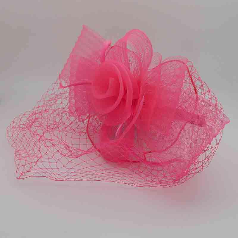 Pleated Bow Fascinator with Netting Veil Fascinator Something Special Hat lb7714FC Fuchsia  