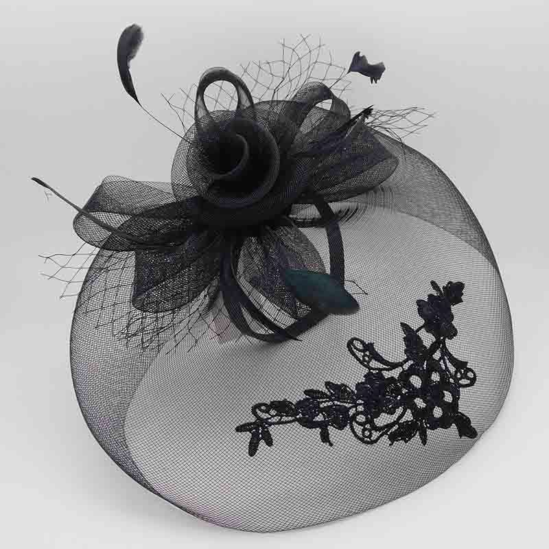 Large Embroidered Mesh Veil Fascinator Fascinator Something Special Hat lb7720bk Black  