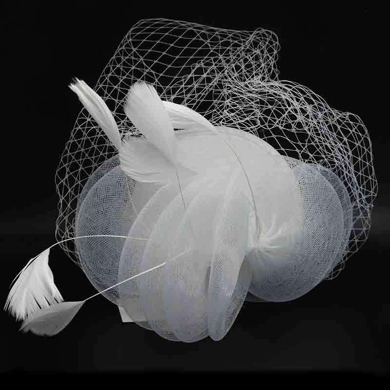 Horsehair Disks Fascinator with Feathers - Something Special Collection Fascinator Something Special Hat lb7729WH White  