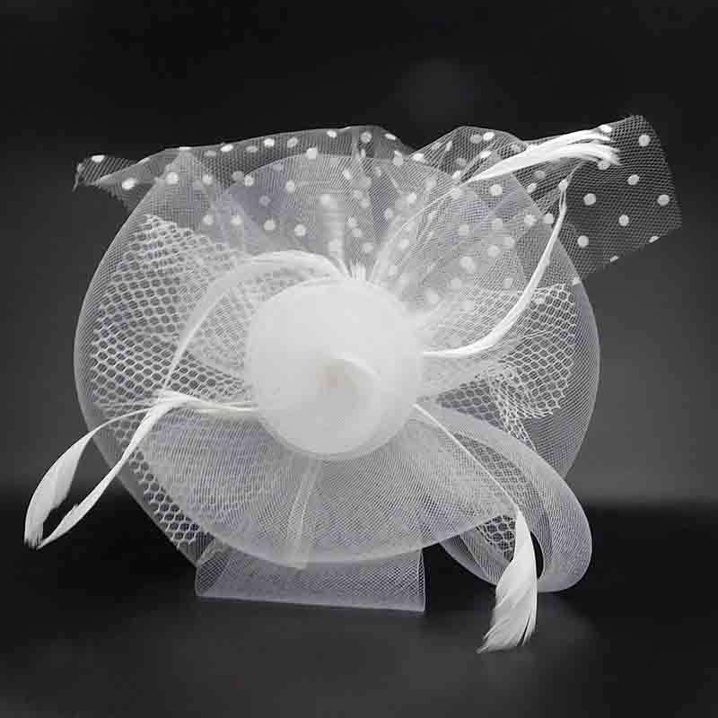 Polka Dot and Checkered Netting Fascinator Fascinator Something Special Hat lb7718WH White  