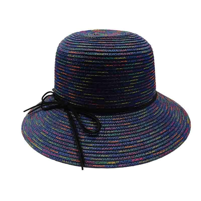 Large Brim Lampshade Style Hat with Rainbow Stitching Wide Brim Hat Jeanne Simmons js8007bl Blue  