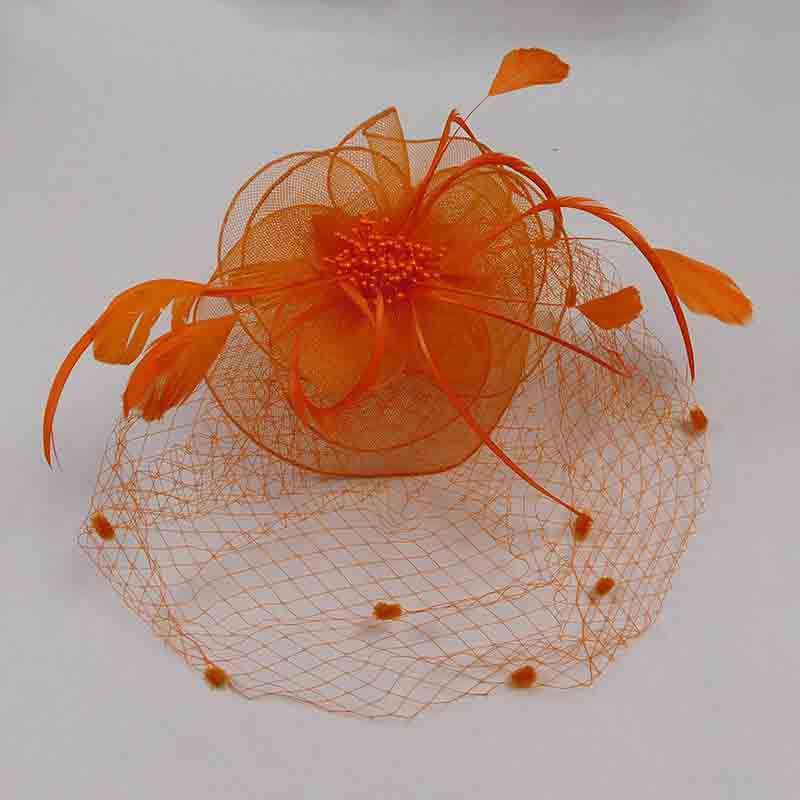 Dotted Veil Horsehair Fascinator with Feather Detail, Fascinator - SetarTrading Hats 