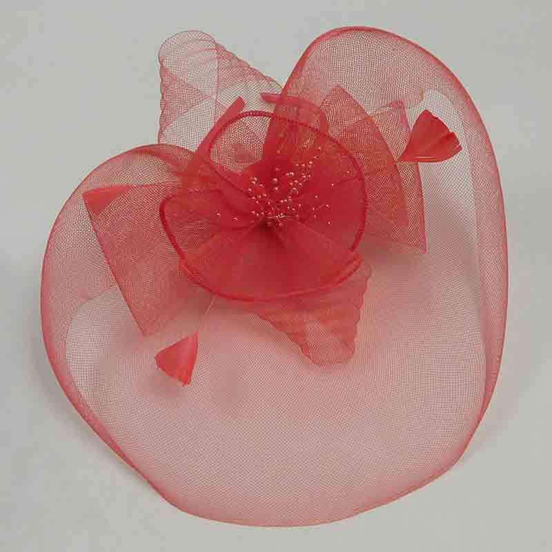 Pleated Mesh and Petite Beads Fascinator Fascinator Something Special Hat lb7717co Coral  